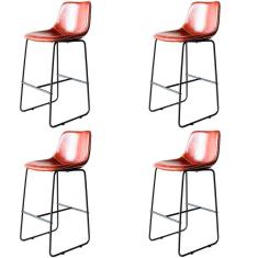 Imagem de Kit 4 Banquetas Oxford Verner Fratini 100 Cm (altura) Poliuretano (pu) Conhaque Base Em Aço Preto