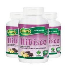 Imagem de Kit 3 Hibisco Com Gengibre 500mg Unilife 180 Comprimidos