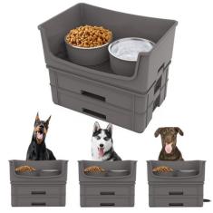 Imagem de HIKINGO Tigelas para cães à prova de bagunça, tigela de comida e água para cães, estação de alimentação para cães com 2 tigelas de aço inoxidável de 1,25 L, alimentador de animais de estimação à prova