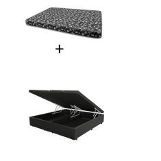 Imagem de Cama Box Baú Queen Bipartido Bello Box - Tecido Sintético Preto com Colchão New York Preto D28 - 100% Espuma - 54x158x198