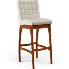 Imagem de Banqueta Alta Para Cozinha Sala de Jantar Fixa Mila L02 Linho Champagne - Lyam Decor