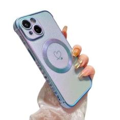Imagem de ZTOFERA Capa magnética para iPhone 13 de 6,1 polegadas, linda capa iridescente luxuosa com padrão de corações de amor, borda chapeada, proteção de lente de câmera, capa de telefone à prova de choque