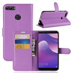 Imagem de Capa HUAWEI Y9 2018, capa carteira flip de couro PU premium com compartimento para cartão, suporte e fecho magnético [capa interior à prova de choque de TPU] Compatível com HUAWEI Y9 2018