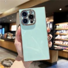 Imagem de Capa de telefone colorida com moldura quadrada luxuosa para iPhone 15 14 13 12 11 Pro X Xs Xr Max 7 8 Plus SE Capa traseira macia à prova de choque, azul claro, para iPhone 12 Pro