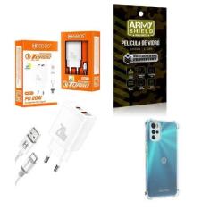 Imagem de Kit Carregador Turbo + Capinha Motorola G22 + Película 3D - Hrebos