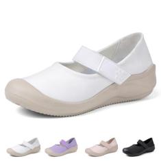 Imagem de Tênis feminino casual sem cadarço com suporte de arco Mary Jane, tênis ortopédico de caminhada, confortável, respirável, sola macia, antiderrapante, sem salto, Branco, 38