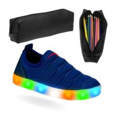 Imagem de Tênis Led Infantil Masculino Casual Sapato Tenis De Menino E Estojo -