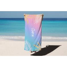 Imagem de Toalha de Banho Verão Praia Fundo Degrade e Folhas Personalizado Nome 