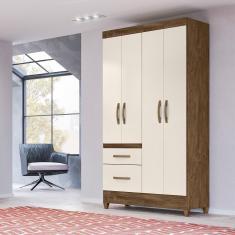 Imagem de Guarda Roupa Solteiro 4 Portas 2 Gavetas Castanho Wood - Off White Madri - Moval