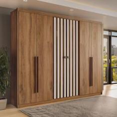 Imagem de Guarda-Roupa Carraro Vancouver Flex com 6 Portas de Bater, 3 Gavetas e 9 Prateleiras 260cm de Largura - Freijó e Freijó/Off White