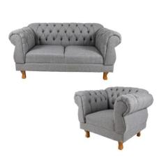 Imagem de Sofá Namoradeira 2 Lugares Elisabeth Capitonê + 1 Poltrona Eisabeth Li