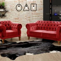 Imagem de Sofá 2 e 1 Lugares Duquesa Decoração Sala Recepção Retrô Vermelho