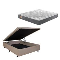 Imagem de Cama Box Queen Baú Resistente Bege Com Colchão Adapto Molas Ensacadas