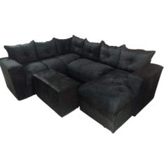 Imagem de Sofá de Canto com Chaise + Puff Preto