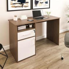 Imagem de Escrivaninha Com 1 Porta e 1 Gaveta Artany Hall Cor Ipê com Branco
