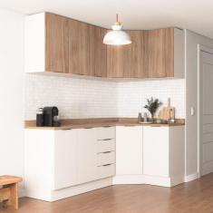 Imagem de Cozinha Modulada 6 Peças com Tampo 3 Aéreos e 3 Balcões Ipanema CabeCasa MadeiraMadeira Acácia/Branco