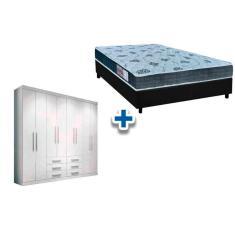 Imagem de Cama Box Casal + Colchão D45 Cecina + Guarda Roupa Master 8.6 Branco