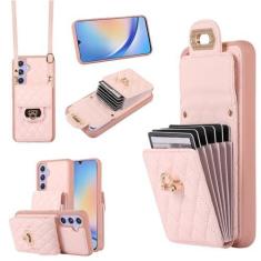 Imagem de Capa carteira acordeão para Samsung Galaxy A14 4G/A14 5G, capa de telefone de couro com 6 compartimentos para cartão e encaixe de metal, capa de telefone à prova de choque com cordão transversal