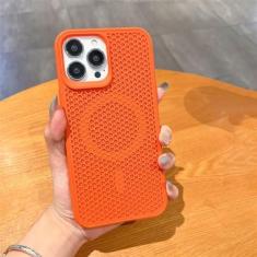 Imagem de Capa luxuosa de dissipação de calor para iPhone 15 14 13 12 Pro Max Plus 11 Carregador sem fio respirável capa de cor sólida, laranja, para iPhone 14 Pro