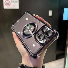 Imagem de Capa de telefone de carregamento sem fio de luxo para iPhone 11 12 13 14 Pro Max Plus Capa protetora magnética transparente galvanizada, roxa, para iPhone 14