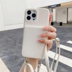 Imagem de Capa de telefone carteira crossbody para iPhone 15 14 13 12 11 Pro Max Mini X XR XS Max 7 8 Plus Suporte para cartão com cordão Bolsa de couro, branca, para iPhone 15 Plus