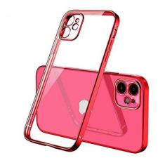 Imagem de Capa transparente de silicone com moldura quadrada de revestimento de luxo para iPhone 11 12 13 14 Pro Max Mini X XR 7 8 Plus SE 3 Capa traseira transparente, vermelha, para iphone 12 Mini