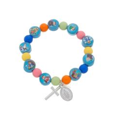 Imagem de Pulseira Infantil de Elástico com Medalhas de Santos Variados Colorido