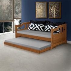 Imagem de Sofa Cama Solteiro De Madeira Com Cama Auxiliar Atraente - Imbuia - Cor: Marrom