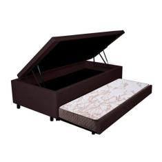 Imagem de Bicama com Baú Viúva Reforçado 120x203 Cm em Courino Marrom