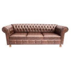 Imagem de Sofa Chesterfield Luiz Xv Corano Marrom 2.30M Sala Recepcao Barbearia