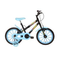 Imagem de Bicicleta Bike Infantil Super Boy Aro 16 Freios V-brakes Masculina Meninos Preto E Azul Vellares Com Rodinhas