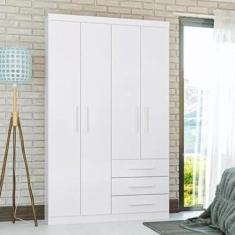 Imagem de Guarda Roupa Solteiro 4 Portas 3 Gavetas Advantage Batrol Móveis Branco
