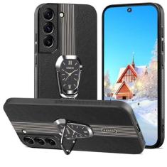Imagem de Yarxiawin Capa de telefone para Samsung Galaxy S21 FE 5G capa de couro com suporte de anel preta, capa para Samsung S21 FE à prova de choque com suporte, capa fina, antiderrapante, borda macia de