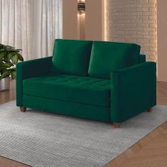 Imagem de Sofá Cama 2 Lugares 150 Casal Veludo Paris Verde c/ Castanho