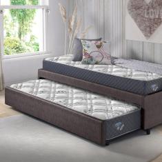 Imagem de Bicama Solteiro Linho Marrom Com Dois Colchões Adapto Mola Ensacada 88X188