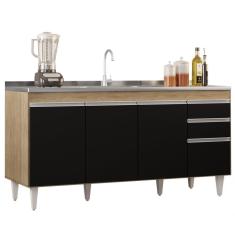 Imagem de Balcão Gabinete 160cm Sem Tampo 4 Portas 2 Gavetas Arkansas Castanho/Preto - Lumil Móveis