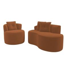 Imagem de Kit Sofá e Poltrona Orgânica Living Bob com Almofadas Bouclê Terracota - Desk Design