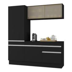 Imagem de Armário de Cozinha Compacta 3 peças com Rodapé Mp2179 Made Multimóveis Preto/branco