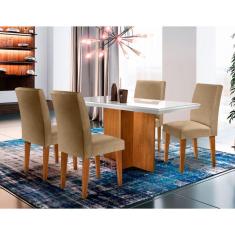Imagem de Conjunto de Mesa de Jantar Berlim I com Tampo de Vidro Off White e 4 Cadeiras Grécia Linho Turim