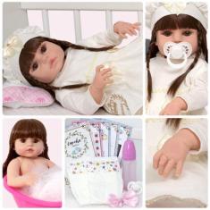 Imagem de Boneca Reborn Menina Cabelo Castanho 13 Itens Envio Imediato - Cegonha