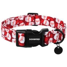 Imagem de DOGWONG Coleira de algodão para cães de Natal, coleira vermelha para cães com Papai Noel, durável, para animais de estimação, para cães pequenos, médios e grandes