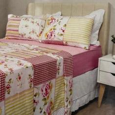 Imagem de Jogo De Cama Solteiro Estampado 03 Peças Leader - Patchwork Rosas