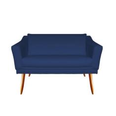 Imagem de Namoradeira Decorativa Agatha Suede Azul Marinho 2 Lugares Pés Madeira