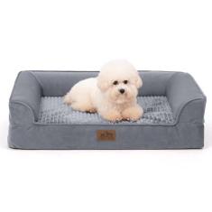 Imagem de Cama ortopédica para cães de tamanho médio, sofá-cama impermeável com laterais, sofá-cama de espuma de suporte para animais de estimação com capa lavável removível, forro impermeável e parte inferior