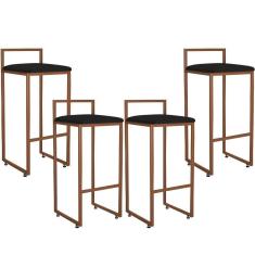 Imagem de Kit 04 Banquetas Alta Cozinha Hanna L02 Bronze Corano Preto