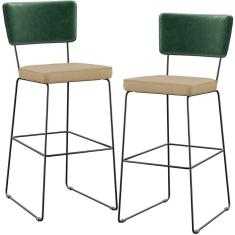 Imagem de Kit 02 Banquetas Altas Facto Verde Musgo Linho Bege Escuro