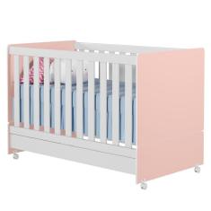 Imagem de Berço Mini Cama Infantil Encanto 2 Em 1 Com Rodízios Rosa Branco - Abmaza