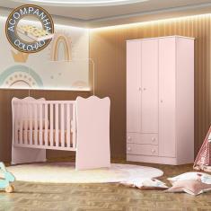 Imagem de Quarto de Bebê Doce Sonho com Roupeiro 2617 e Berço Simples 1 Qmovi Rosa Acetinado + Colchão Gazin