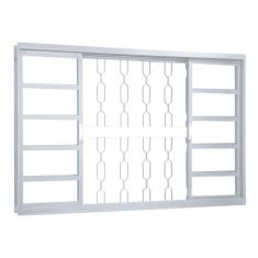 Imagem de Janela de Correr em Aço Alterosa 4 Folhas 2 Fixas com Grade Central Elo sem Basculante MGM Minas Sul 1,00mx2,00mx12cm - Requadro 120mm Branco