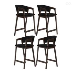 Imagem de Kit 4 Banquetas Alta para Ilha de Cozinha Ravena Madeira Maciça Capuccino Suede Preto CCS